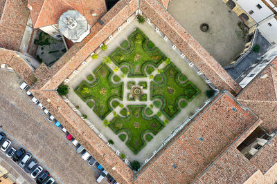 High angle view of buildings in city