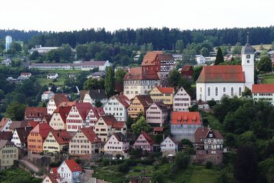 High angle view of townscape against sky