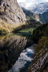 Scenic view of obersee lake and mountains near königssee in bavaria.