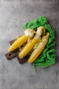 High angle view of vegetables on table