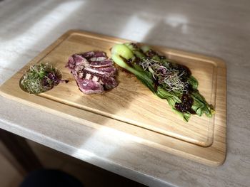 High angle view of food on cutting board