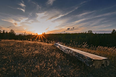 Scenic view of field against sky during sunset