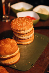 Close-up of burger in plate on table