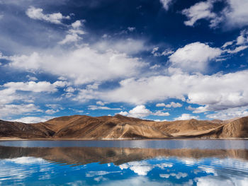 Scenic view of lake against cloudy sky