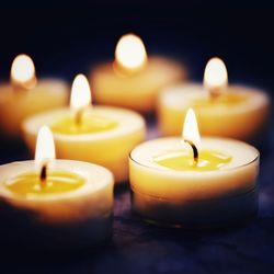 Lit tealight candles