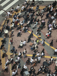 High angle view of people on city street