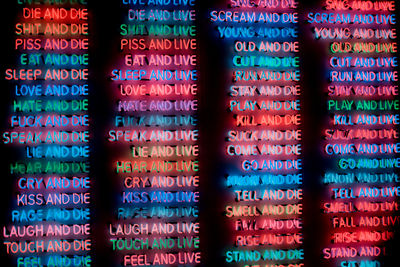 Full frame shot of colorful illuminated text