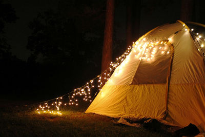 Illuminated tent at campsite near cincinnati, ohio.