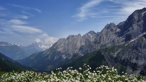 Scenic view of mountains against sky