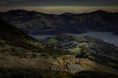 Scenic view of mountains against sky at night