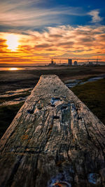 High angle view of sea against sky during sunset