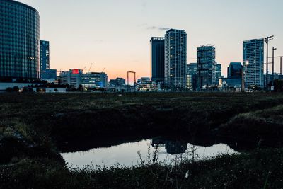 Reflection of buildings in city