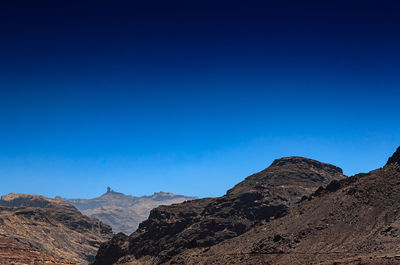 Scenic view of mountains against clear blue sky