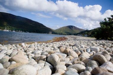 Surface level of pebbles on shore