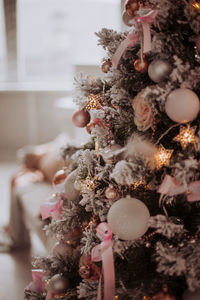 Close-up of christmas tree at home