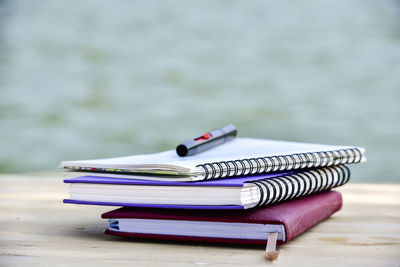 Close-up of books on table