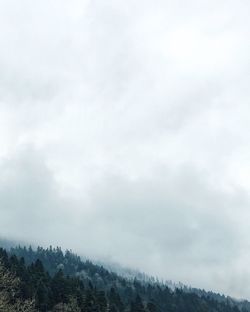 Low angle view of trees against cloudy sky