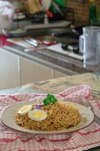 Close-up of breakfast served on table