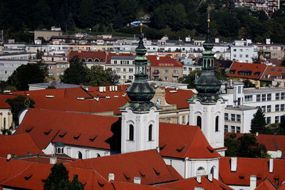 High angle view of buildings in town