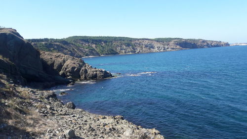 Scenic view of sea against clear sky