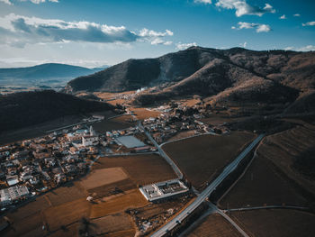 High angle view of townscape against sky