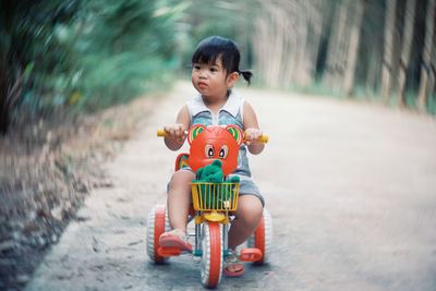 Cute girl riding tricycle