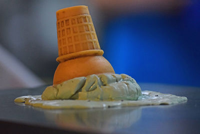 Close-up of ice cream on table