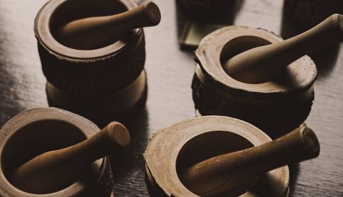 Close-up of mortar and pestle