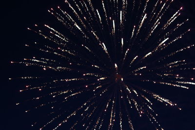 Low angle view of firework display at night