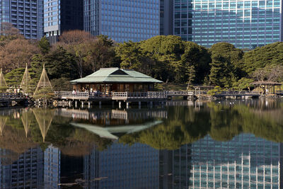 Reflection of built structure in water