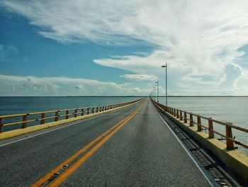 Empty road by sea against sky