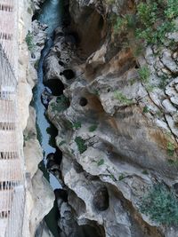 Close-up of rock formation in water