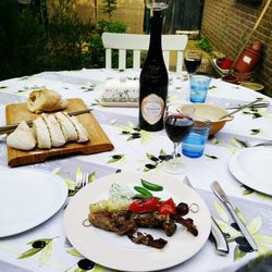 High angle view of food in plate on table