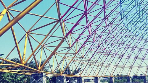 Low angle view of roof against clear blue sky