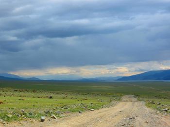 Scenic view of landscape against cloudy sky