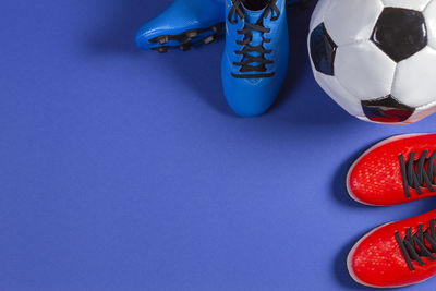 High angle view of soccer ball on table