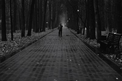 Rear view of woman walking on road