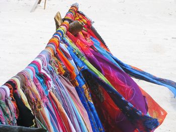 Close-up of multi colored umbrellas