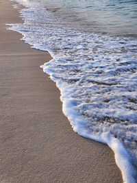 Foamy wave front on a sandy beach