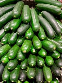 High angle view of zucchini at market stall