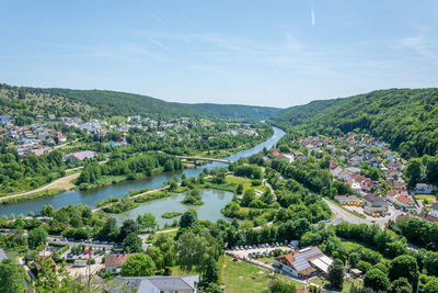 High angle view of townscape against sky