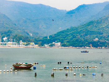 High angle view of boats in sea