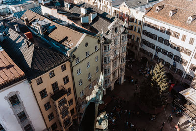 High angle view of buildings in city