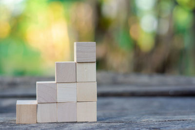 Close-up of wooden blocks on table