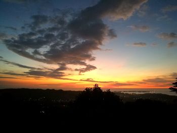 Scenic view of silhouette landscape against sky at sunset