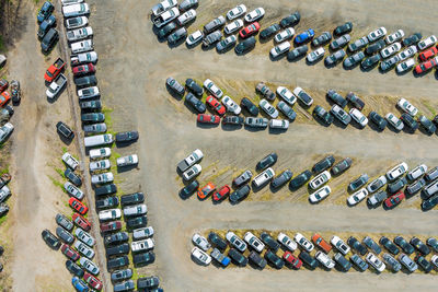 High angle view of cars in parking lot