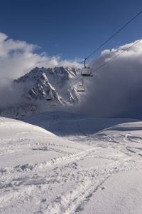 Scenic view of snow covered mountain against sky