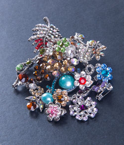 Close-up of jewelries on table
