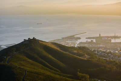 Scenic view of sea and mountains