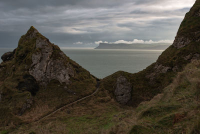 View of calm beach against clouds